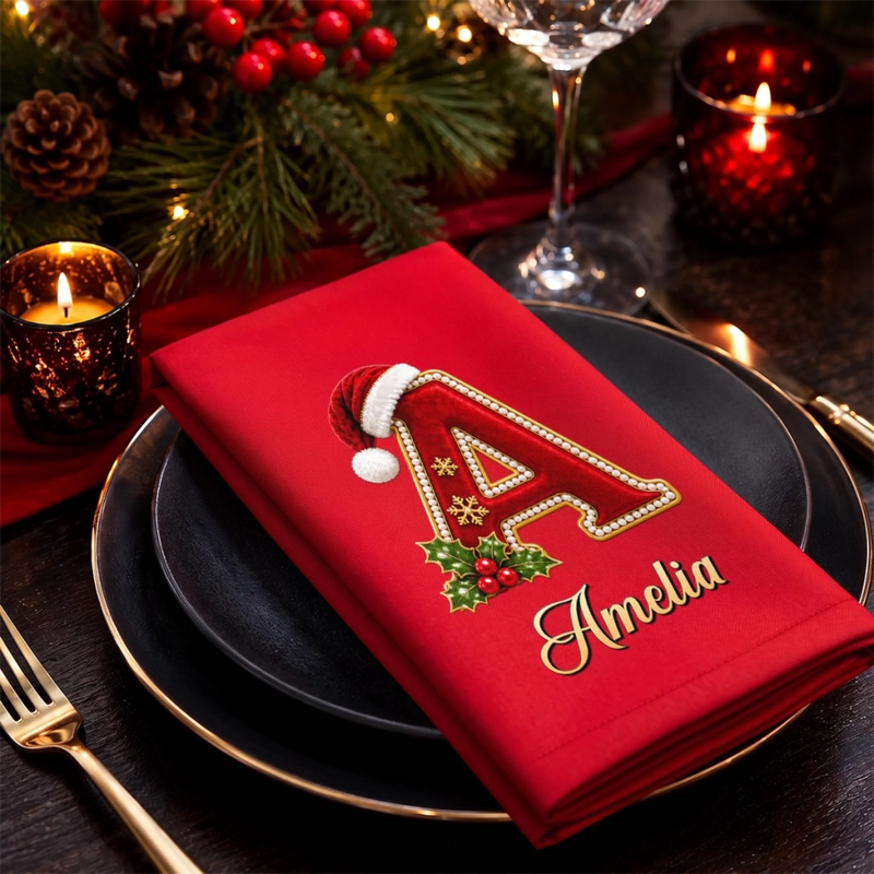 Custom Cotton Napkin - Personalized Christmas Birthday Gifts For Mom, Dad, Brother, Sister - Velvet Pearl Holiday Cheer