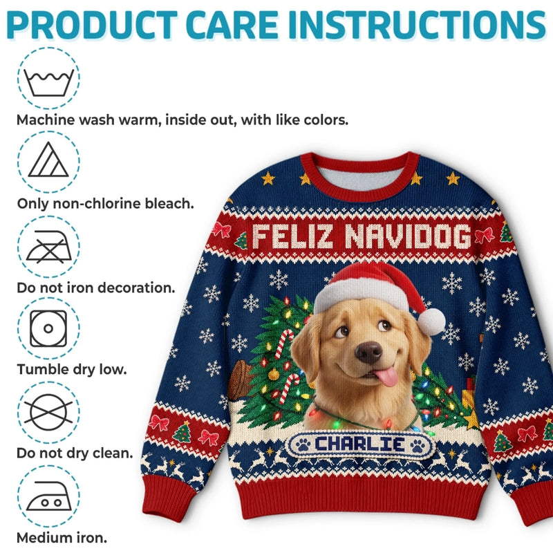 Custom Photo Ugly Sweatshirt - Personalized Christmas Birthday Gifts For Dog Cat Lovers, Dog Dad And Mom, Cat Owners - Holiday Pup
