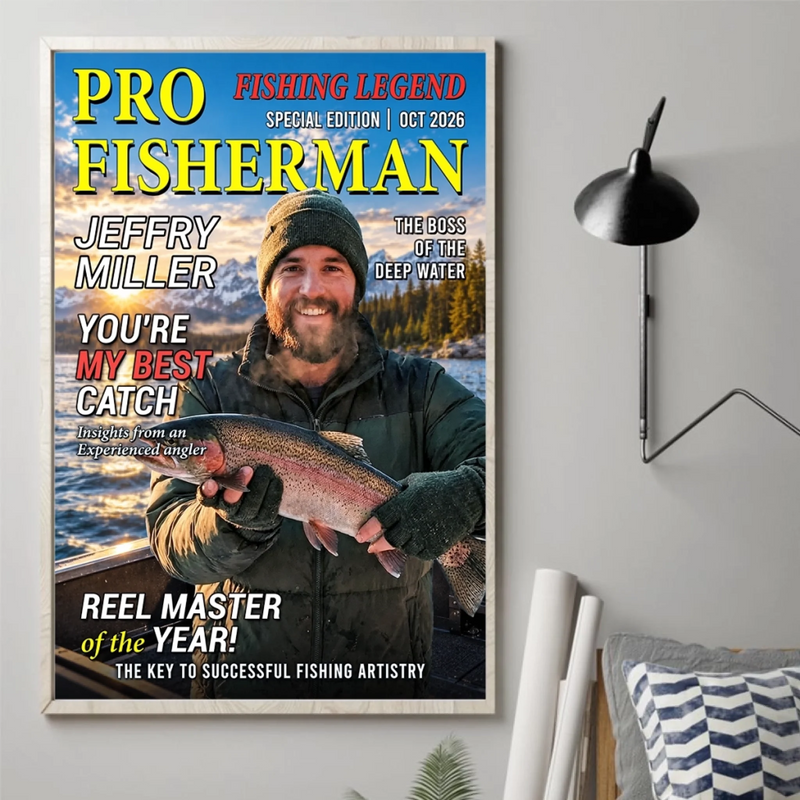 Custom Photo Magazine Vertical Poster - Personalized Christmas Birthday Fishing Gifts For Fisherman - Chasing The Next Catch
