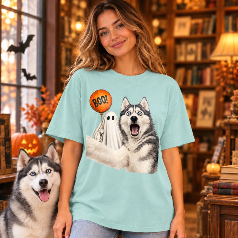 Custom Photo Funny Dog Selfie With Boo T-Shirt - Personalized Halloween Gifts For Dog Cat Lovers, Dog Dad And Mom, Cat Owners - Too Spooked To Behave