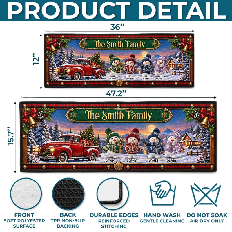 Custom Snowman Family Runner Rug - Personalized Christmas Birthday Gifts For Mom, Dad, Brother, Sister - Together Is Our Favorite Place
