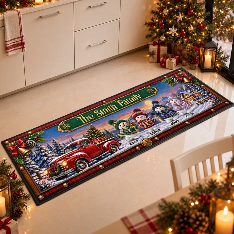 Custom Snowman Family Runner Rug - Personalized Christmas Birthday Gifts For Mom, Dad, Brother, Sister - Together Is Our Favorite Place