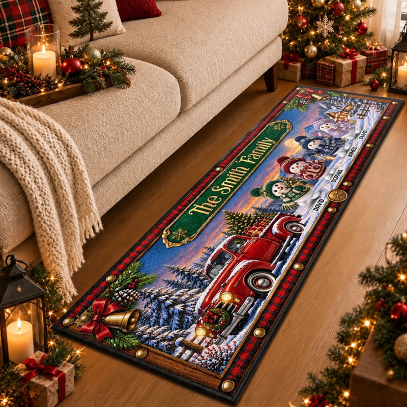 Custom Snowman Family Runner Rug - Personalized Christmas Birthday Gifts For Mom, Dad, Brother, Sister - Together Is Our Favorite Place