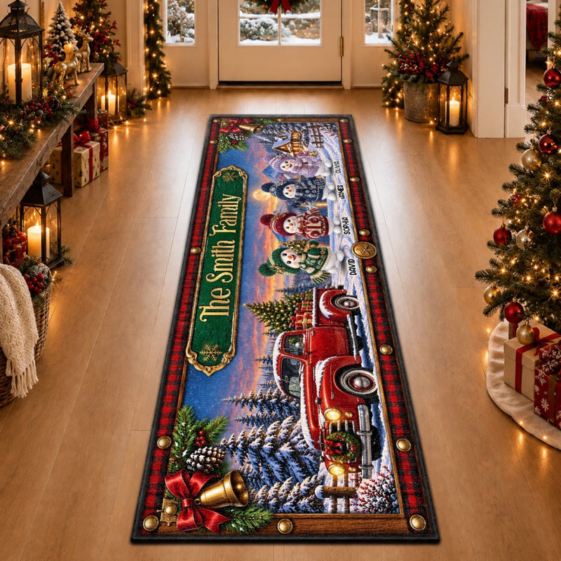 Custom Snowman Family Runner Rug - Personalized Christmas Birthday Gifts For Mom, Dad, Brother, Sister - Together Is Our Favorite Place