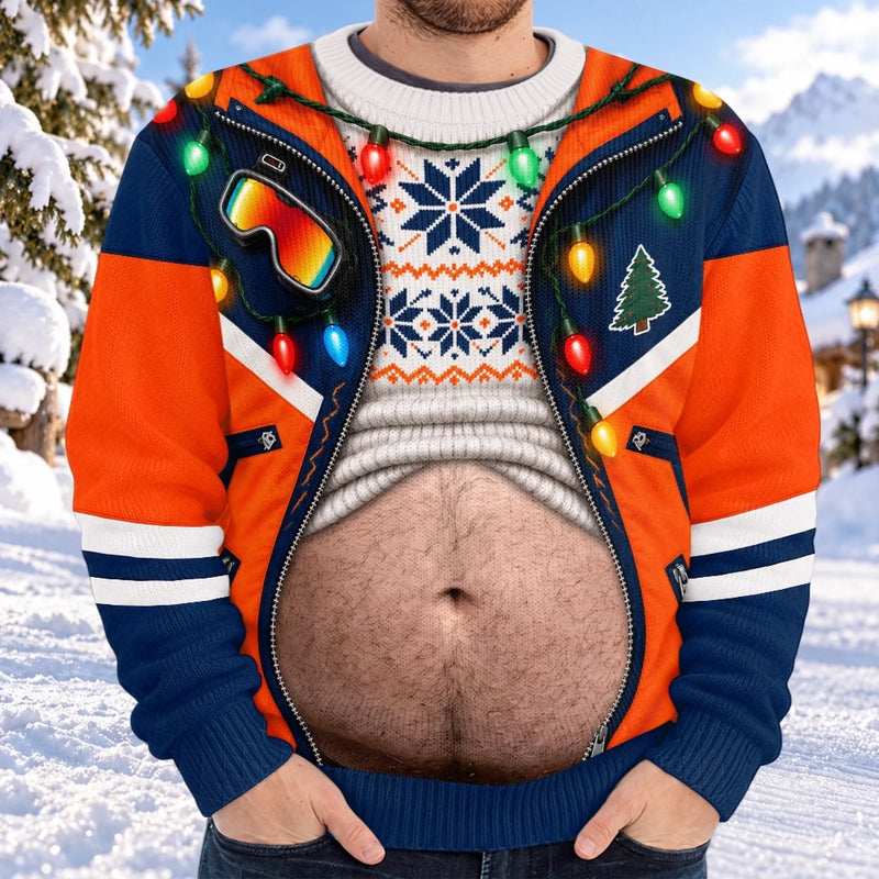 Custom Funny Ugly Sweatshirt - Personalized Christmas Birthday Gifts For Husband, Son, Grandson, Brother, Grandpa, Dad, Yourself - Chilling On The Snowy Hills