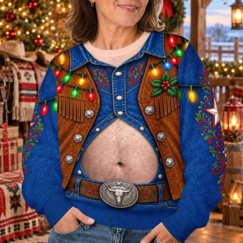 Custom Funny Ugly Sweatshirt - Personalized Christmas Birthday Gifts For Husband, Son, Grandson, Brother, Grandpa, Dad, Yourself - Best Cowboy In The Town