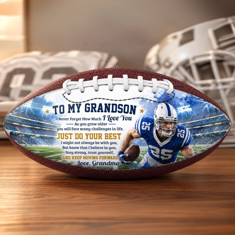 Custom Photo Leather Football - Personalized Birthday Gifts For Son, Grandson, American Football Lovers, Sports Fans, Sports Lovers - Born To Be A Champion