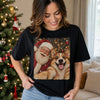 Custom Photo Funny Dog Selfie With Santa Comfort T-Shirt - Personalized Christmas Birthday Gifts For Dog Cat Lovers, Dog Dad And Mom, Cat Owners - Paws, Santa And Cheer