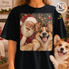 Custom Photo Funny Dog Selfie With Santa Comfort T-Shirt - Personalized Christmas Birthday Gifts For Dog Cat Lovers, Dog Dad And Mom, Cat Owners - Paws, Santa And Cheer