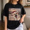 Custom Photo Funny Dog Selfie With Santa Comfort T-Shirt - Personalized Christmas Birthday Gifts For Dog Cat Lovers, Dog Dad And Mom, Cat Owners - Merry Moments, Happy Tails