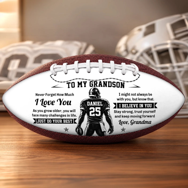 Custom Leather Football - Personalized Birthday Gifts For Son, Grandson, American Football Lovers, Sports Fans, Sports Lovers - Never Give Up On Dreams