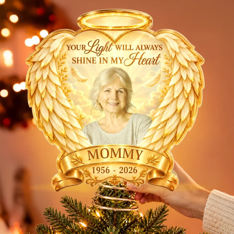 Custom Photo LED Tree Topper - Personalized  Memorial Sympathy Gifts For Loss Of Mom, Dad - Always Close In Spirit