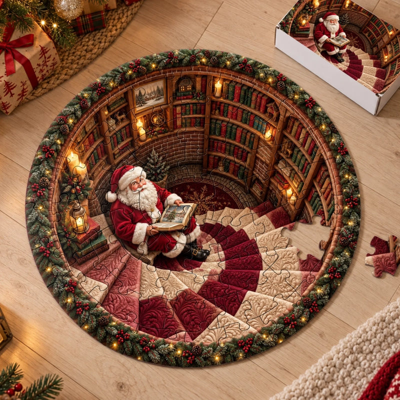 Custom Round Jigsaw Puzzle - Personalized Christmas Birthday Gifts For Kids - Santa In The House