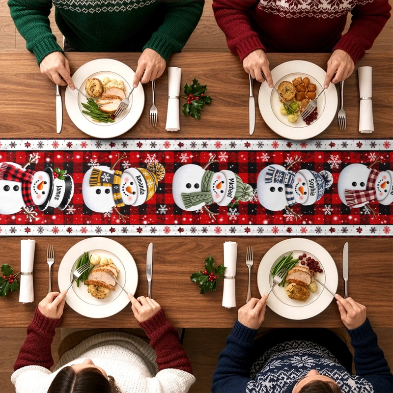 Custom Snowman Table Runner - Personalized Christmas Birthday Gifts For Mom, Dad, Brother, Sister - Christmas Together Feels Right