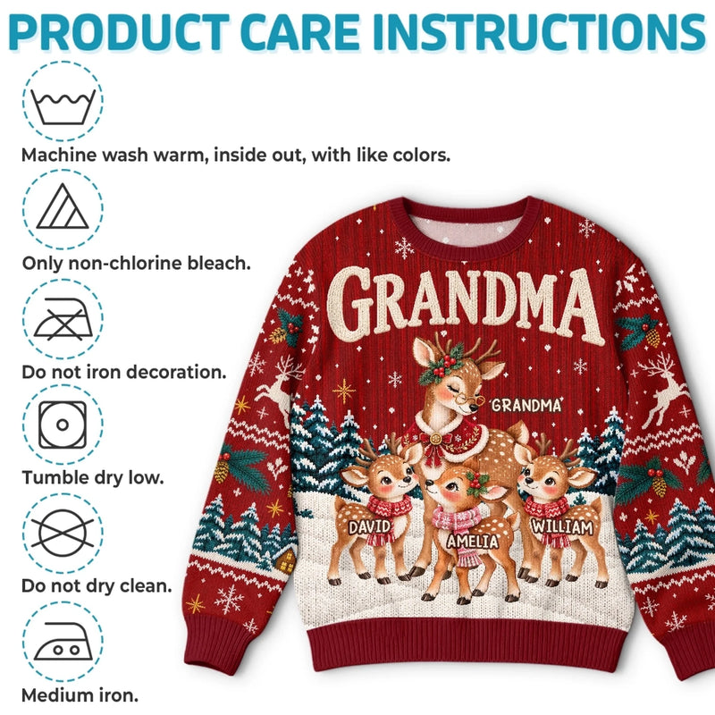 Custom Reindeer Ugly Sweatshirt - Personalized Christmas Birthday Gifts For Grandma - Merry Season, Happy Crew