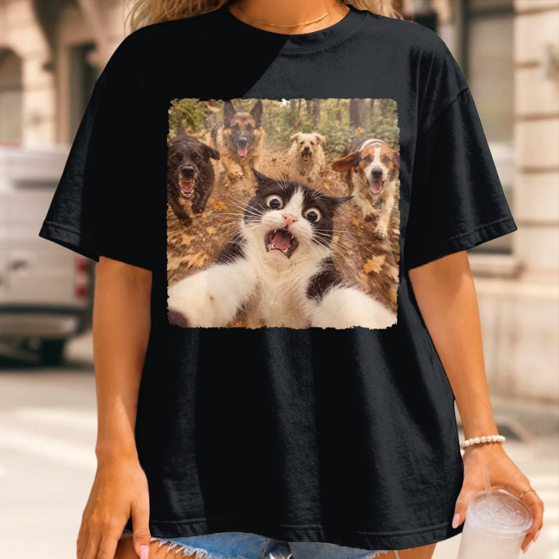 Custom Photo Funny Cat Selfie Comfort T-Shirt - Personalized Birthday Gifts For Dog Cat Lovers, Dog Dad And Mom, Cat Owners - Pawsitively Hilarious Fur Therapy