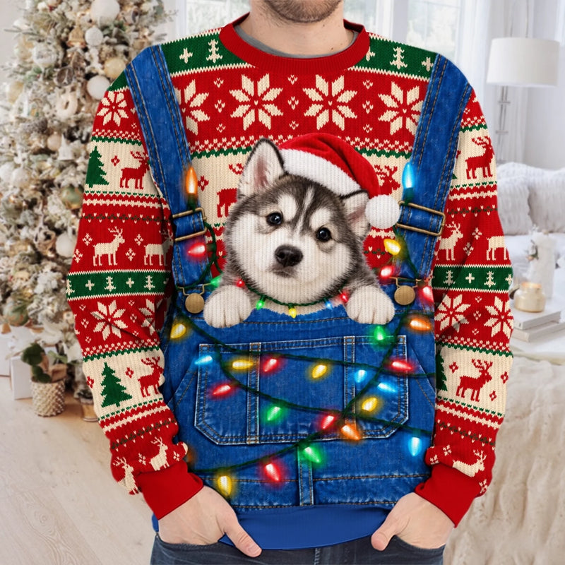 Custom Photo Ugly Sweatshirt - Personalized Christmas Birthday Gifts For Dog Cat Lovers, Dog Dad And Mom, Cat Owners - Keeping Christmas Extra Fluffy
