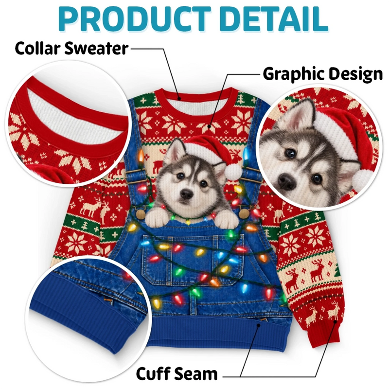 Custom Photo Ugly Sweatshirt - Personalized Christmas Birthday Gifts For Dog Cat Lovers, Dog Dad And Mom, Cat Owners - Keeping Christmas Extra Fluffy