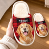 Custom Photo Crochet Effect Flat Scuff Slippers - Personalized Christmas Birthday Gifts For Dog Cat Lovers, Dog Dad And Mom, Cat Owners - Too Cozy To Move
