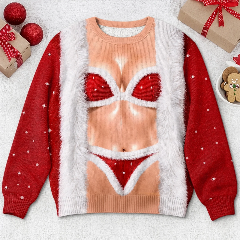 Custom Funny Ugly Sweatshirt - Personalized Christmas Birthday Gifts For Wife, Daughter, Besties, Sisters, Granddaughter, Grandma, Mom, Yourself - Santa’s Favorite Hot Mess