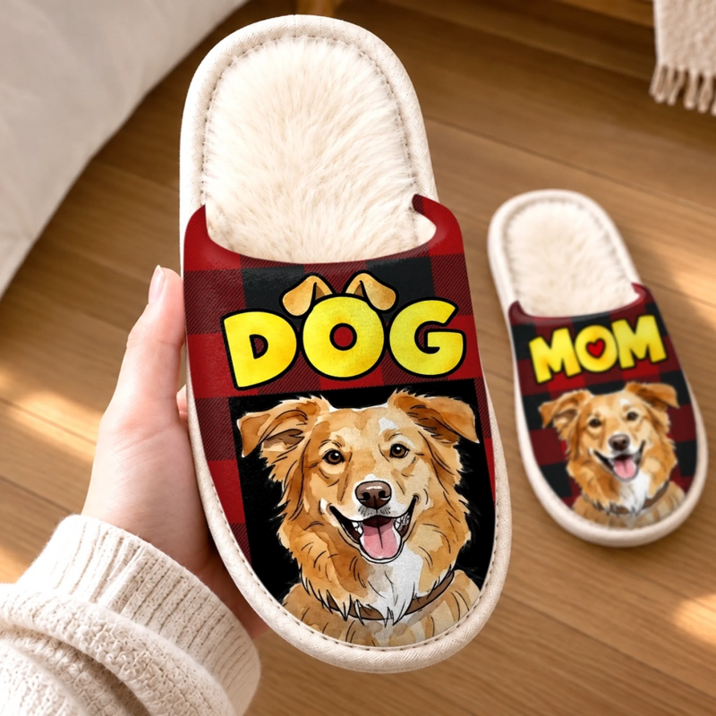 Custom Photo Flat Scuff Slippers - Personalized Christmas Birthday Gifts For Dog Cat Lovers, Dog Dad And Mom, Cat Owners - Fur Mom Forever