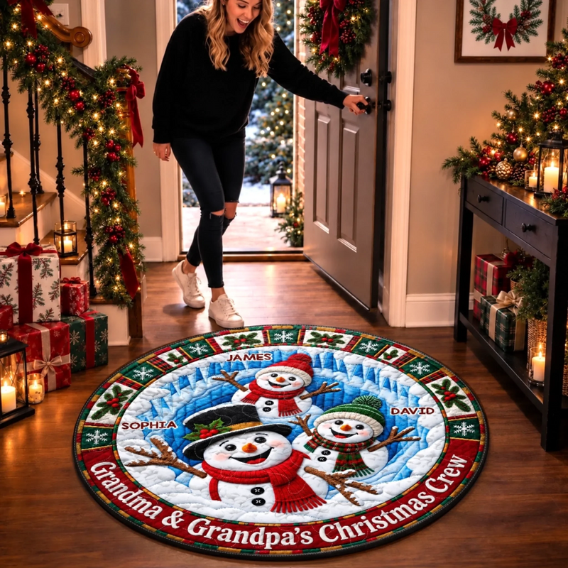 Custom Personalized Family Christmas Snowman Gifts - Quilted Round Mat