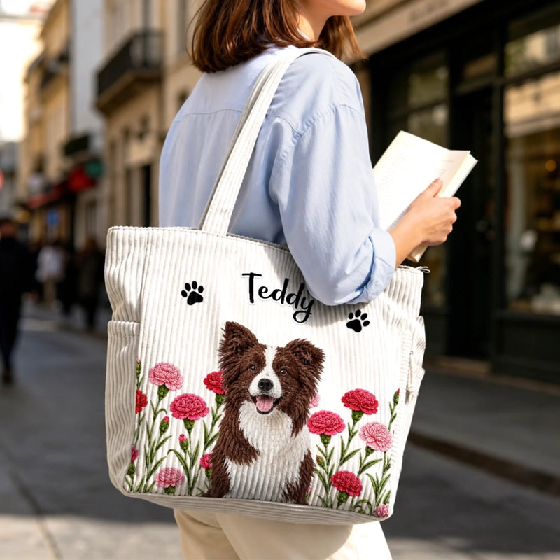 Custom Photo Pet Portrait Gifts for Pet Lovers - Personalized Corduroy Tote Bag