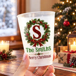 Custom Monogram Christmas Wreath Family Gifts - Personalized Plastic Cups