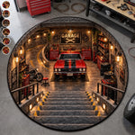 Classic Car Garage Decor for Auto Enthusiasts - Quilted Round Mat