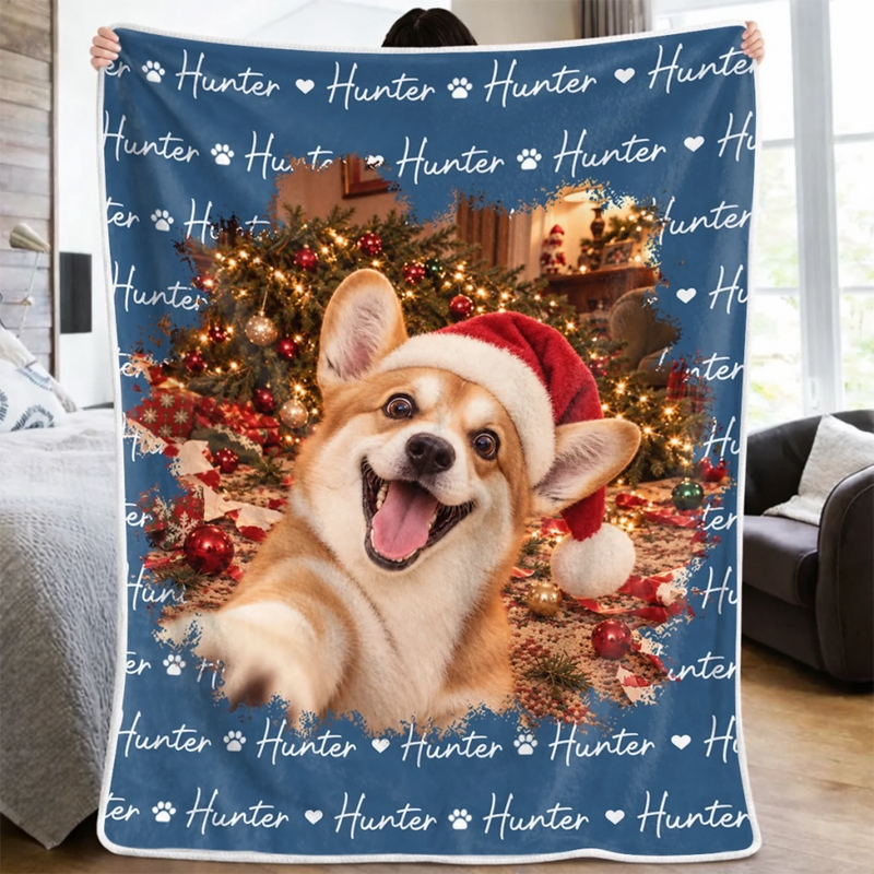 Custom Funny Dog Selfie Photo Christmas Gifts For Dog Lovers - Personalized Blanket