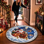 Custom Santa Sleigh Christmas Decor - Personalized Quilted Round Mat
