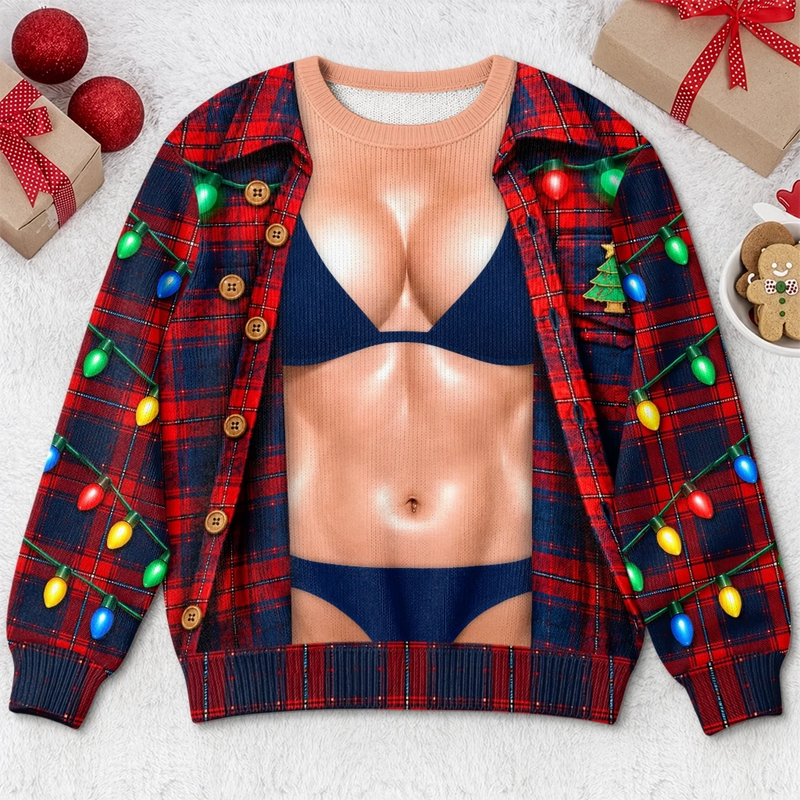 Custom Cheeky Body Illusion Christmas Party Gift For Couples - Personalized Ugly Sweatshirt