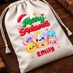 Custom Dumpling Squishy Merry Squishmas Gifts for Kids - Personalized Drawstring Gift Bag