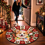 Custom Dog Photo Christmas Decor - Personalized Quilted Round Mat