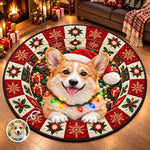 Custom Dog Photo Christmas Decor - Personalized Quilted Round Mat