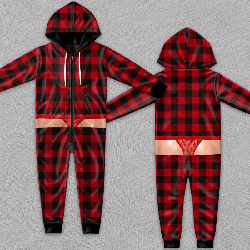 Custom Funny Christmas Buffalo Plaid Gifts - Personalized Adult Onesie