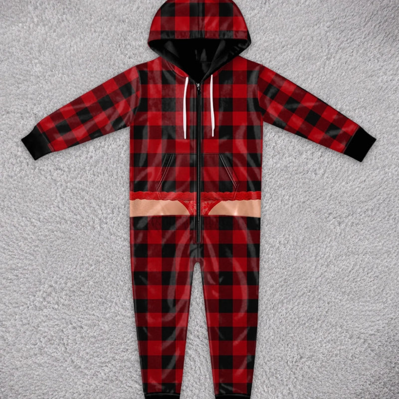Custom Funny Christmas Buffalo Plaid Gifts - Personalized Adult Onesie