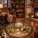 Custom Reading Nook Name Decor - Personalized Quilted Round Mat Gifts for Book Lovers