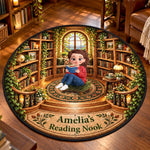 Custom Girl Reading Nook Decor - Personalized Quilted Round Mat