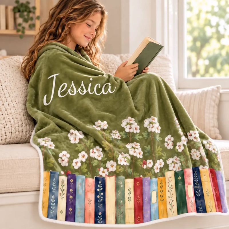 Custom Name Floral Book Lover Gifts - Personalized Blanket