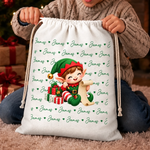 Custom Christmas Characters And Name Gifts - Personalized Drawstring Gift Bag