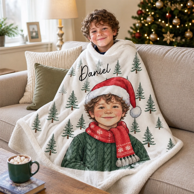 Custom Photo Christmas Name Kids Gifts - Personalized Blanket
