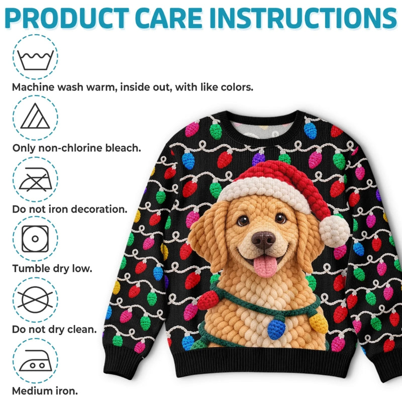 Custom Photo Crochet Pet Christmas Gifts For Dog And Cat Lovers - Personalized Ugly Sweatshirt