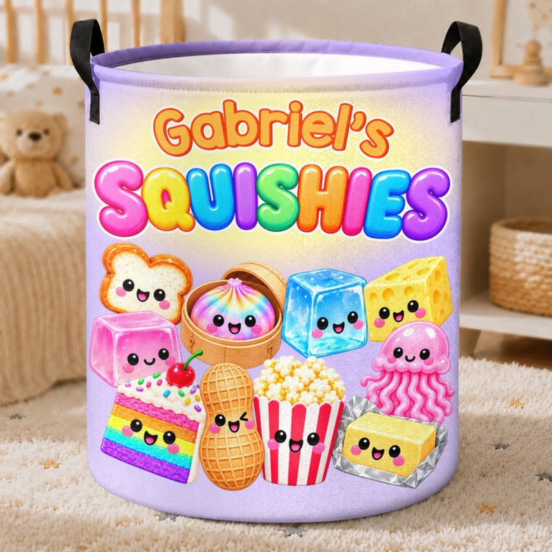 Custom Name Squishies Kids Toy Storage - Personalized Laundry Basket