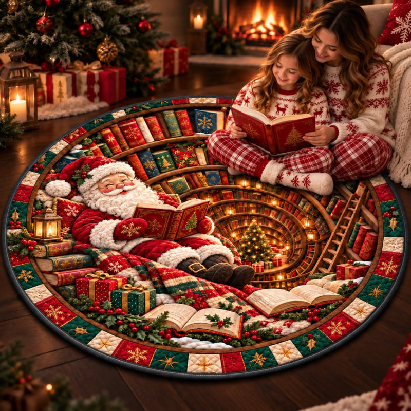 Custom Santa Christmas Decor - Personalized Quilted Round Mat Gifts For Book Lovers