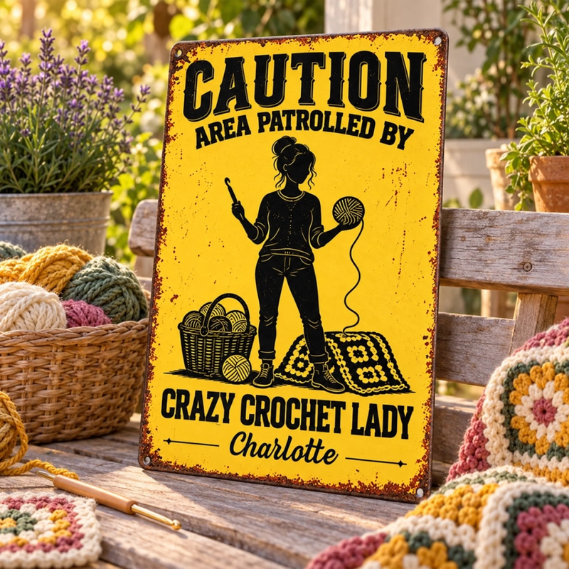 Custom Crazy Crochet Lady Gifts - Personalized Metal Sign