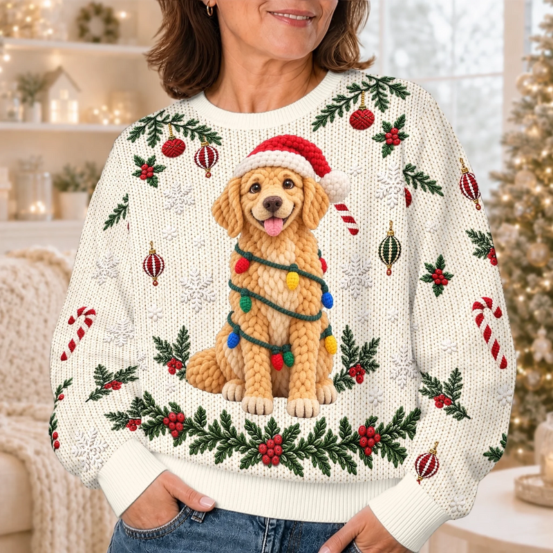 Custom Photo Crochet Pet Christmas Gifts For Dog Cat Lovers - Personalized Ugly Sweatshirt