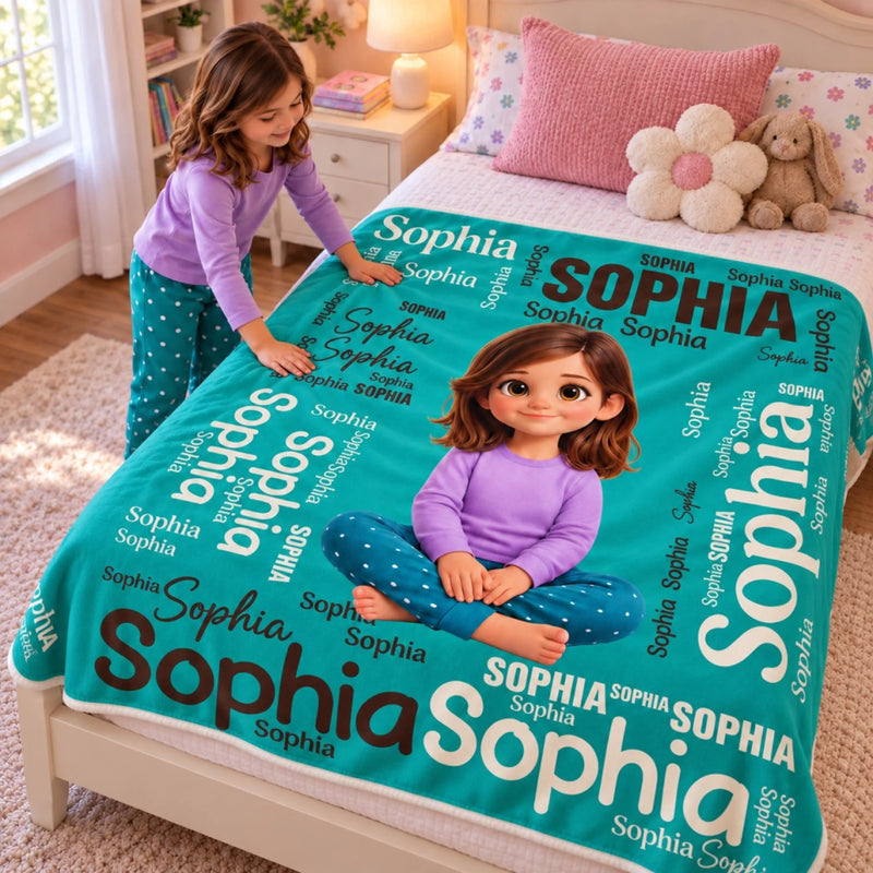 Custom Photo Cartoon Name Kids Gifts - Personalized Blanket