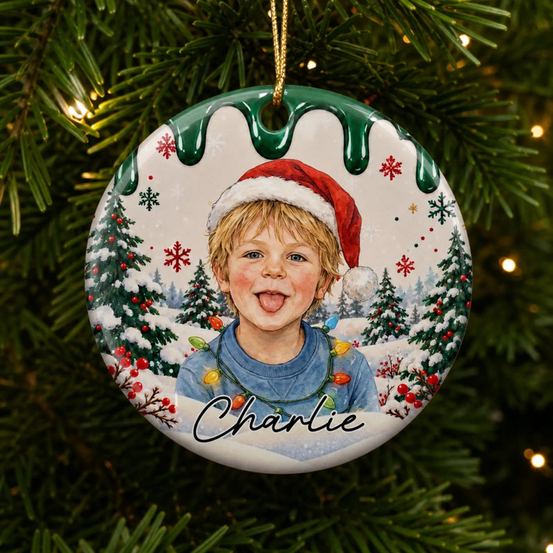 Custom Photo Christmas Family Portrait Gifts - Personalized Ceramic Ornament