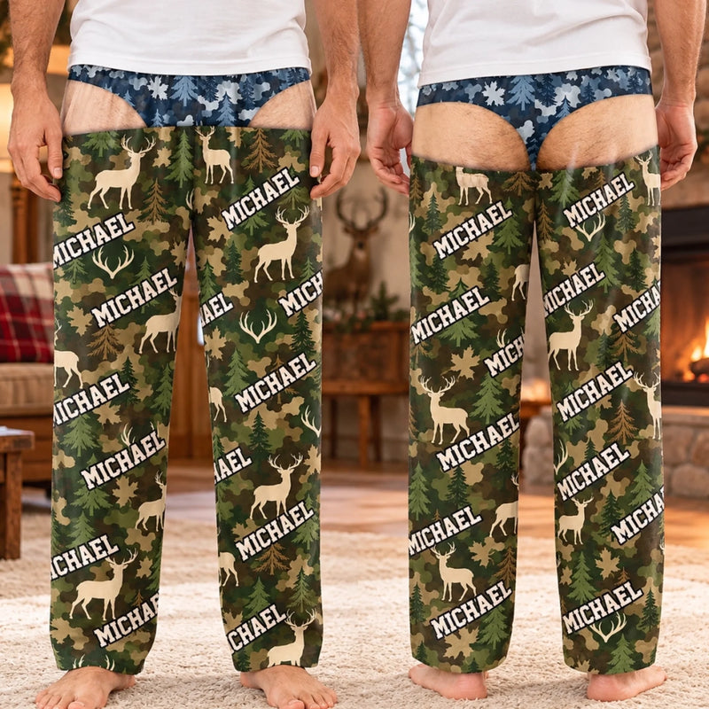 Custom Name Deer Camo Gifts for Men - Personalized Pajama Pants